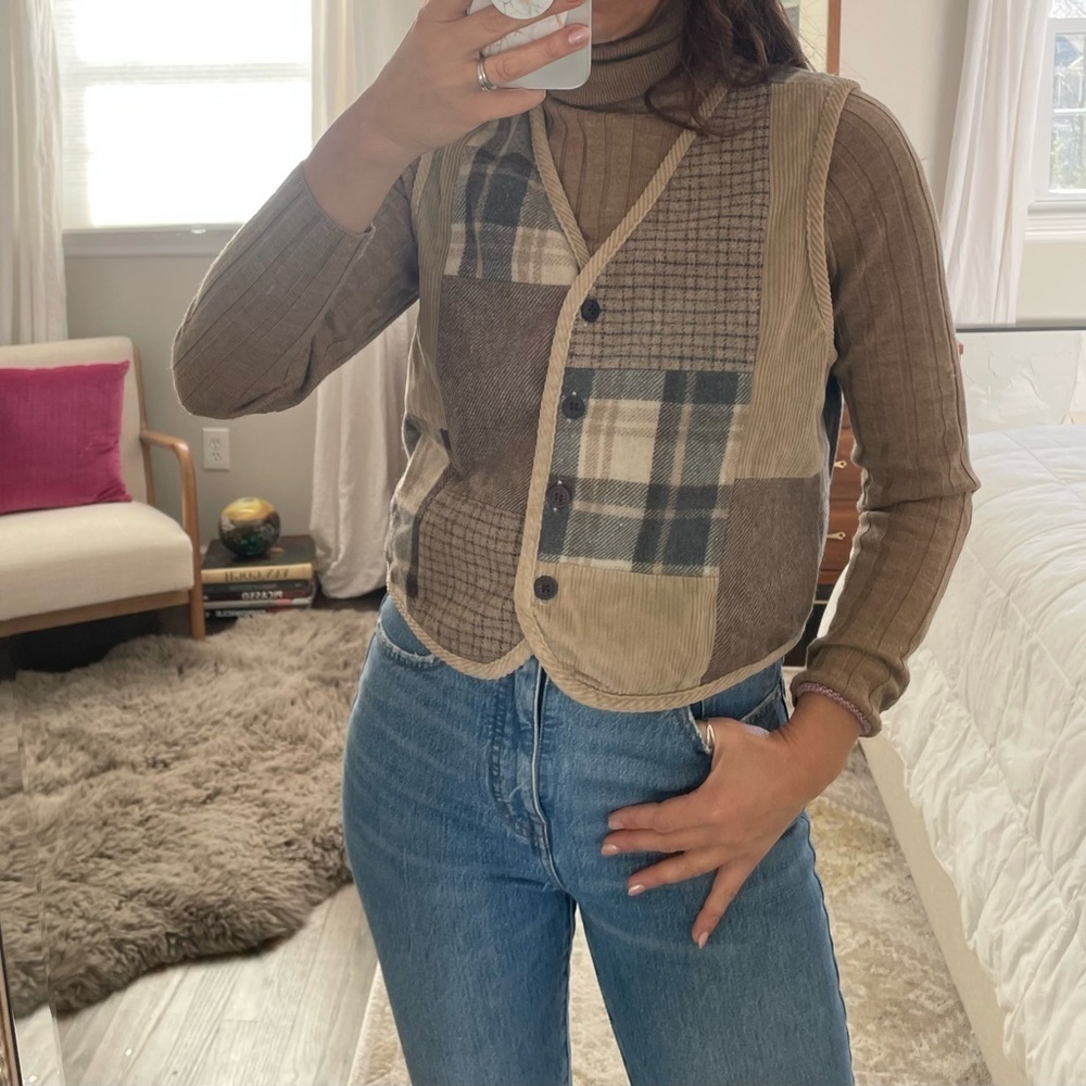Vintage Wool and Corduroy Patchwork Vest - Picture 2 of 13
